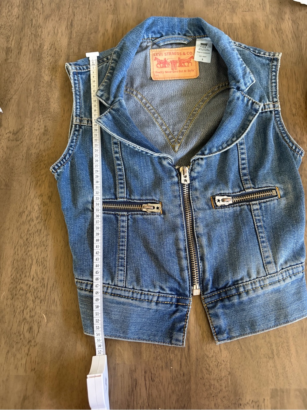 Levi's Blue Denim Zip Vest with Tan Patch - Picture 6 of 9
